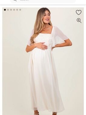 Pinkblush Ivory Maternity Midi Dress with Lace Bodice